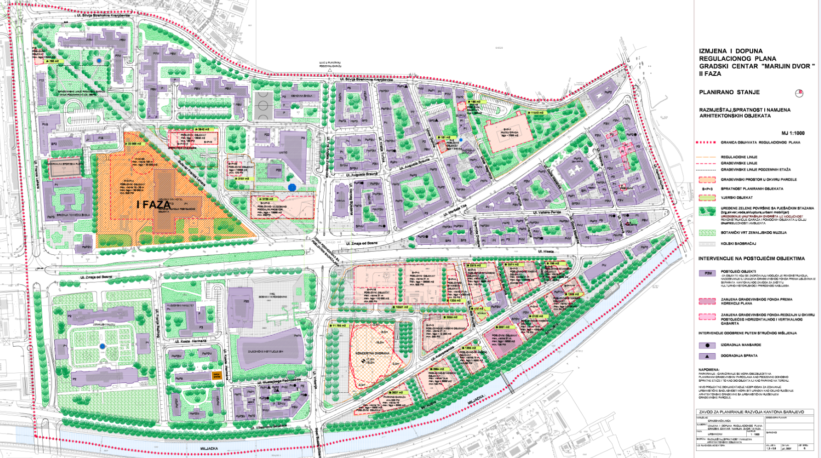Graphic overview for Regulatory plan "City Center Marijin Dvor - Phase II" - amendments and supplements
