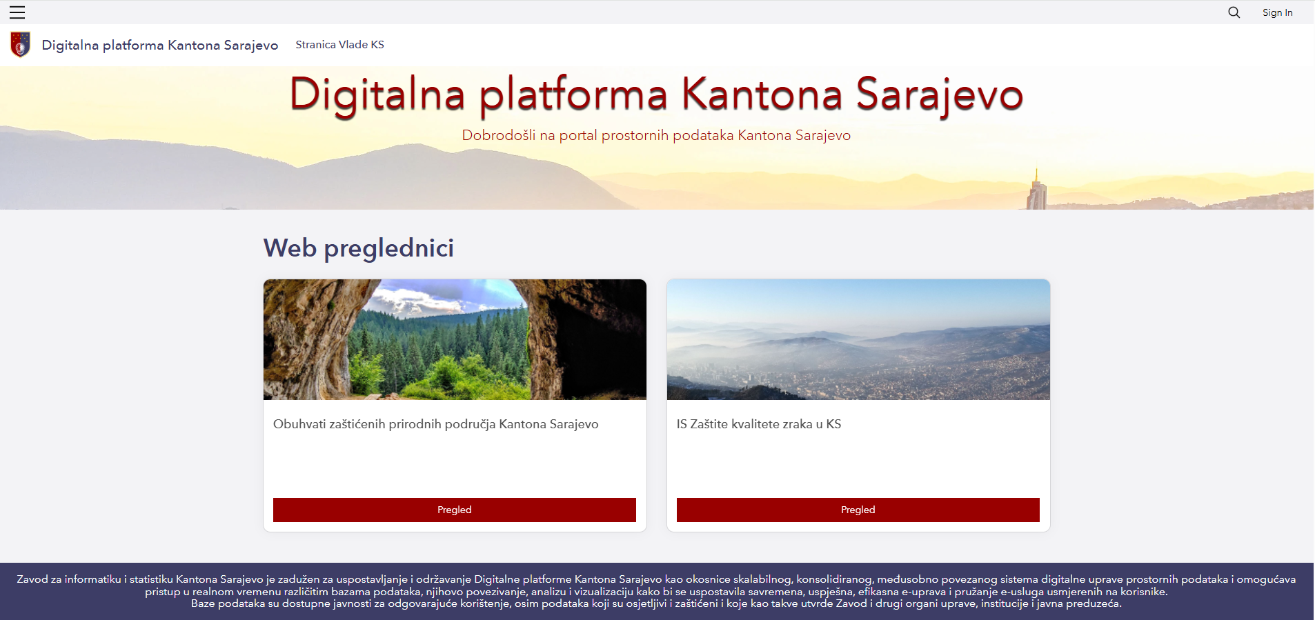 Graphic overview for Database of Protected Areas of Sarajevo Canton