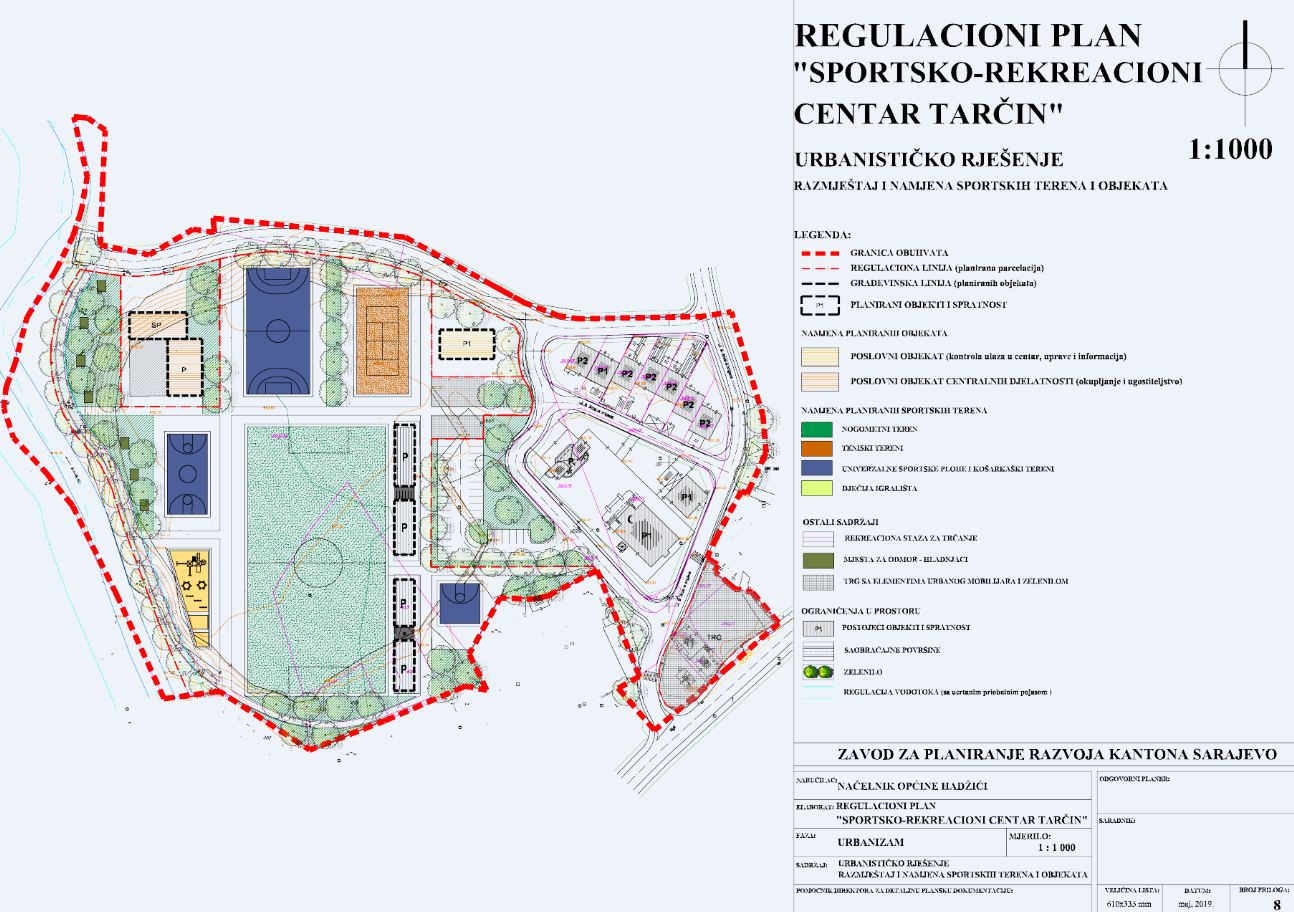 Graphic overview for Regulatory plan "Sports and Recreation Center Tarčin"