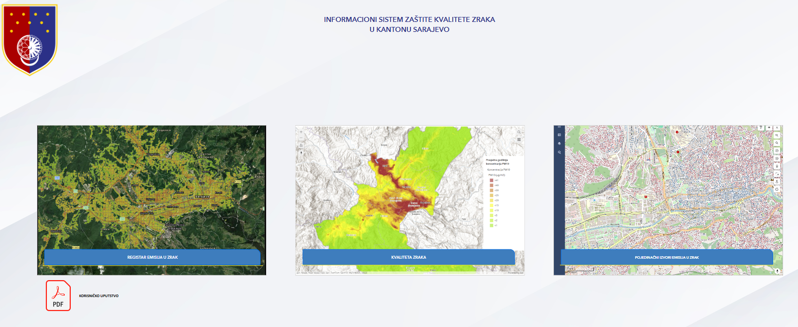 Graphic overview for Sarajevo Canton Air Quality Database (emissions, PM10, SO₂, NO₂, dispersion)