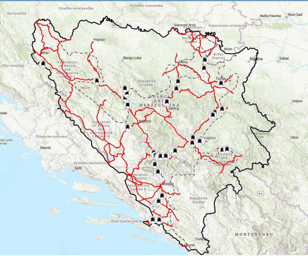 Graphic overview for Tunnels on the main road network of the Federation of Bosnia and Herzegovina